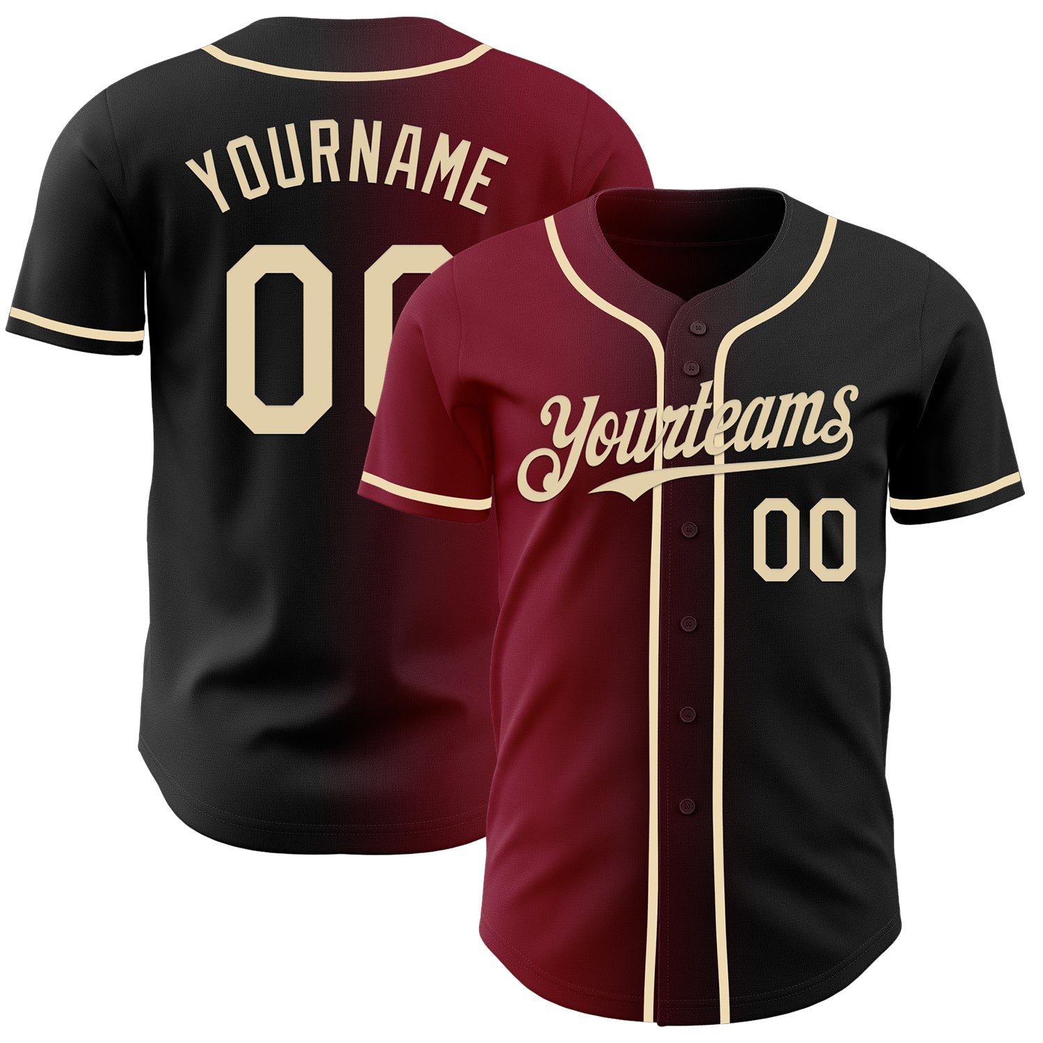 Custom Black Cream-Crimson Authentic Gradient Fashion Baseball Jersey - Main View