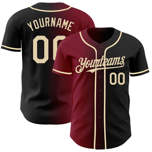 Custom Black Cream-Crimson Authentic Gradient Fashion Baseball Jersey - Main View
