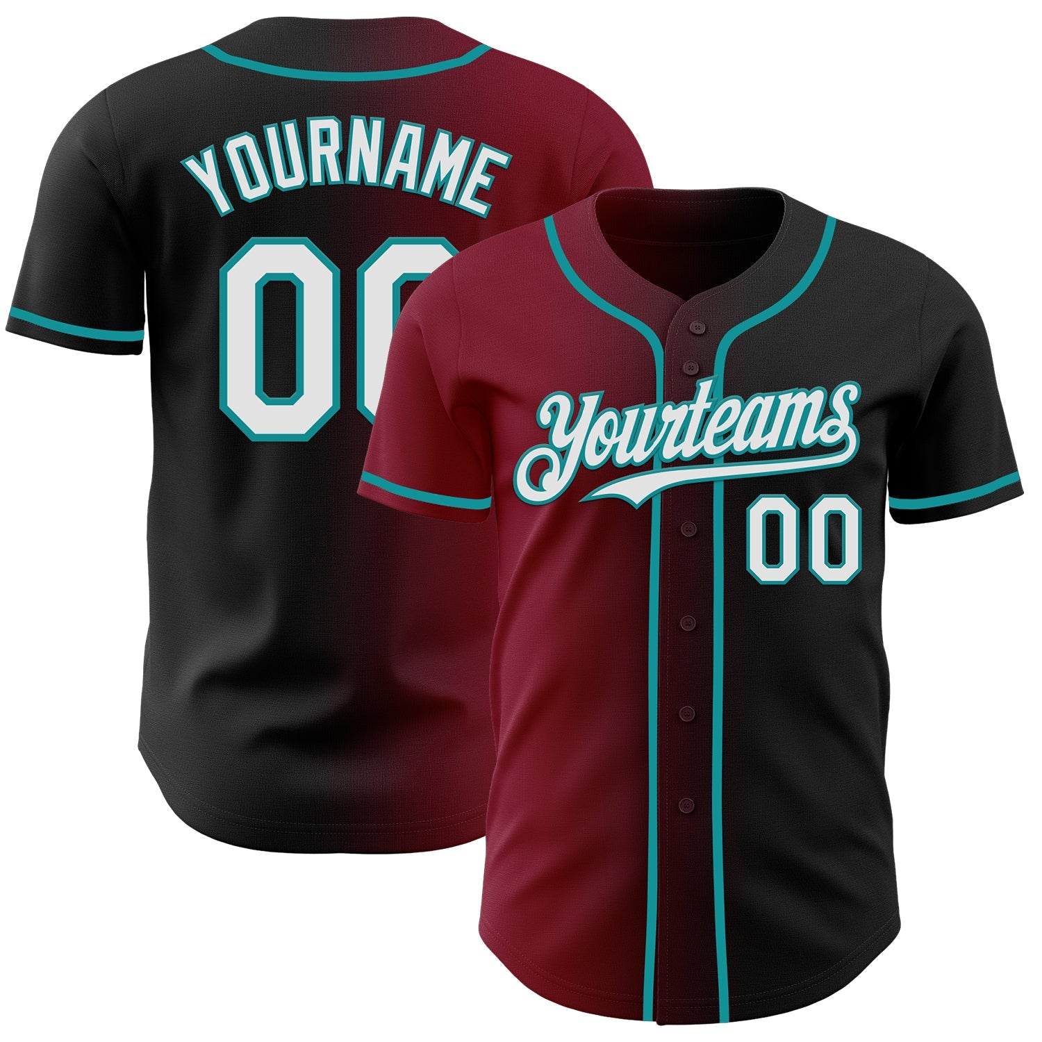 Custom Black White Crimson-Teal Authentic Gradient Fashion Baseball Jersey - Main View