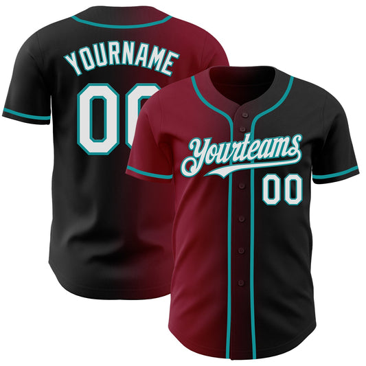Custom Black White Crimson-Teal Authentic Gradient Fashion Baseball Jersey - Main View