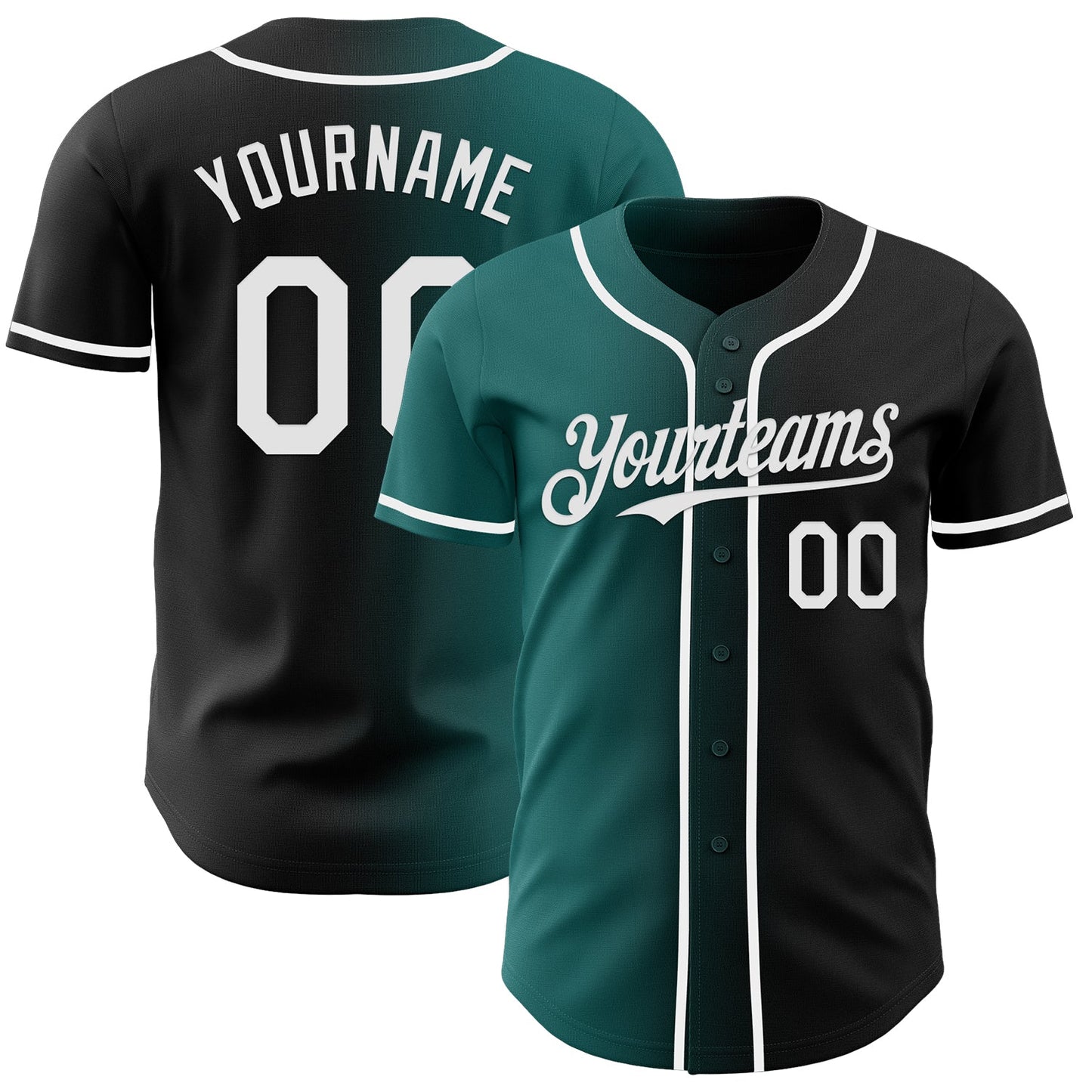 Custom Black White-Teal Authentic Gradient Fashion Baseball Jersey - Main View