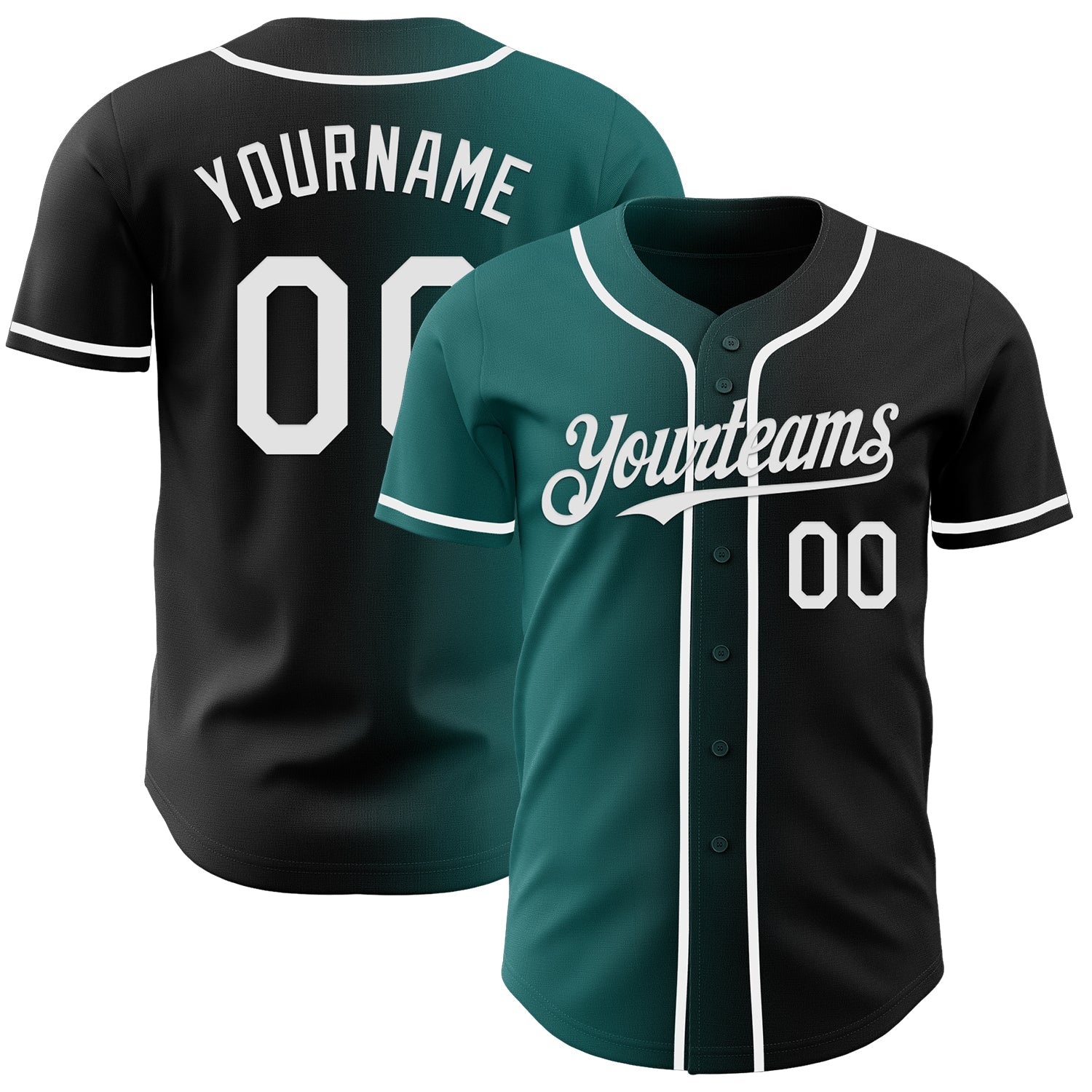 Custom Black White-Teal Authentic Gradient Fashion Baseball Jersey - Main View