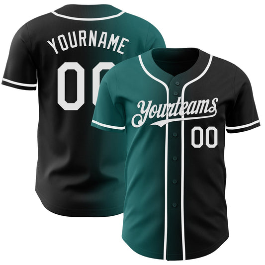 Custom Black White-Teal Authentic Gradient Fashion Baseball Jersey - Main View