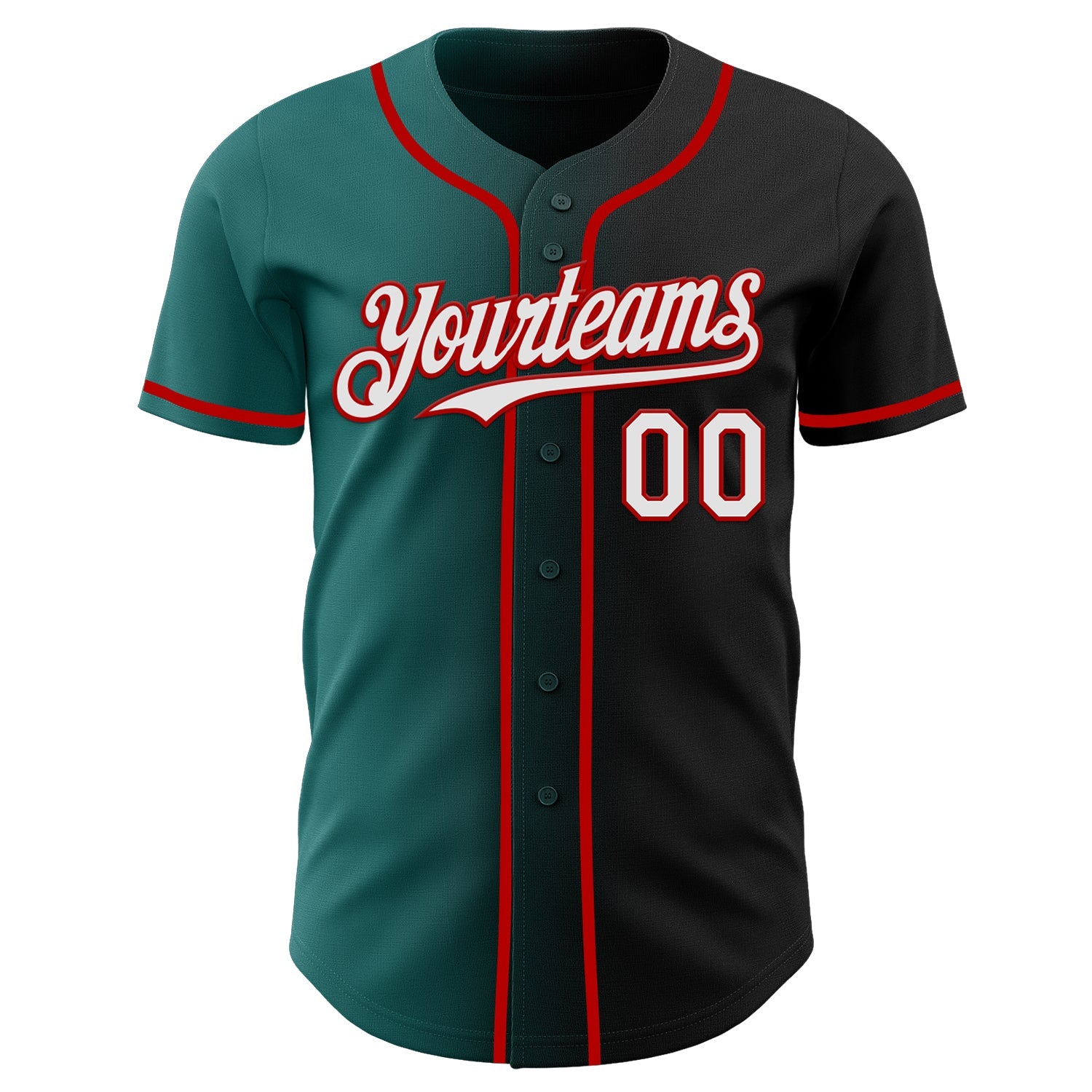 Custom Black White Teal-Red Authentic Gradient Fashion Baseball Jersey view 2