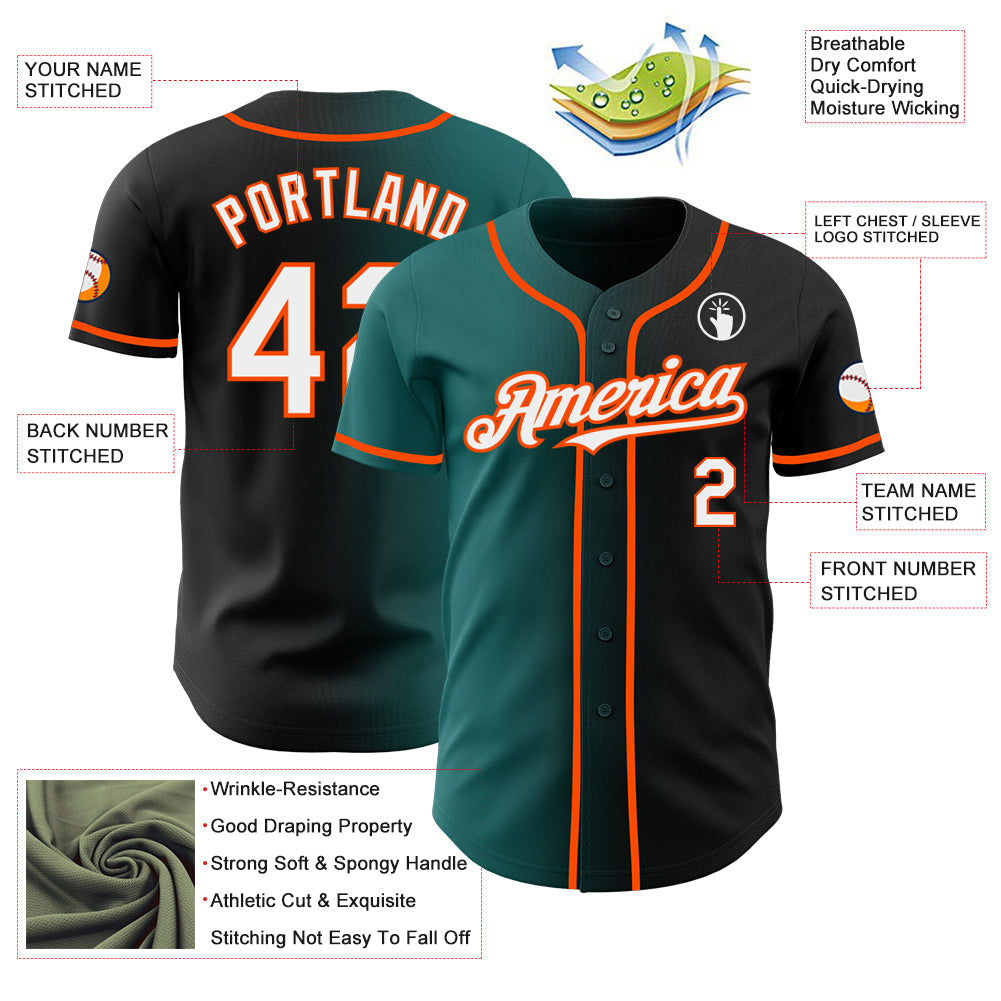 Custom Black White Teal-Orange Authentic Gradient Fashion Baseball Jersey view 3