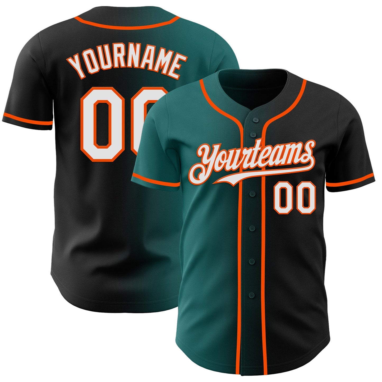 Custom Black White Teal-Orange Authentic Gradient Fashion Baseball Jersey - Main View