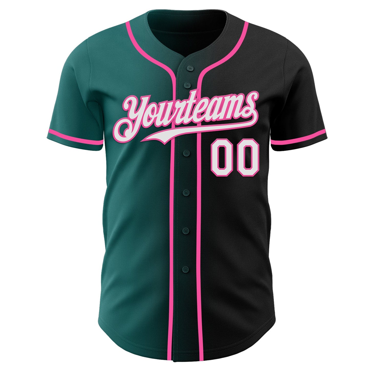 Custom Black White Teal-Pink Authentic Gradient Fashion Baseball Jersey view 2