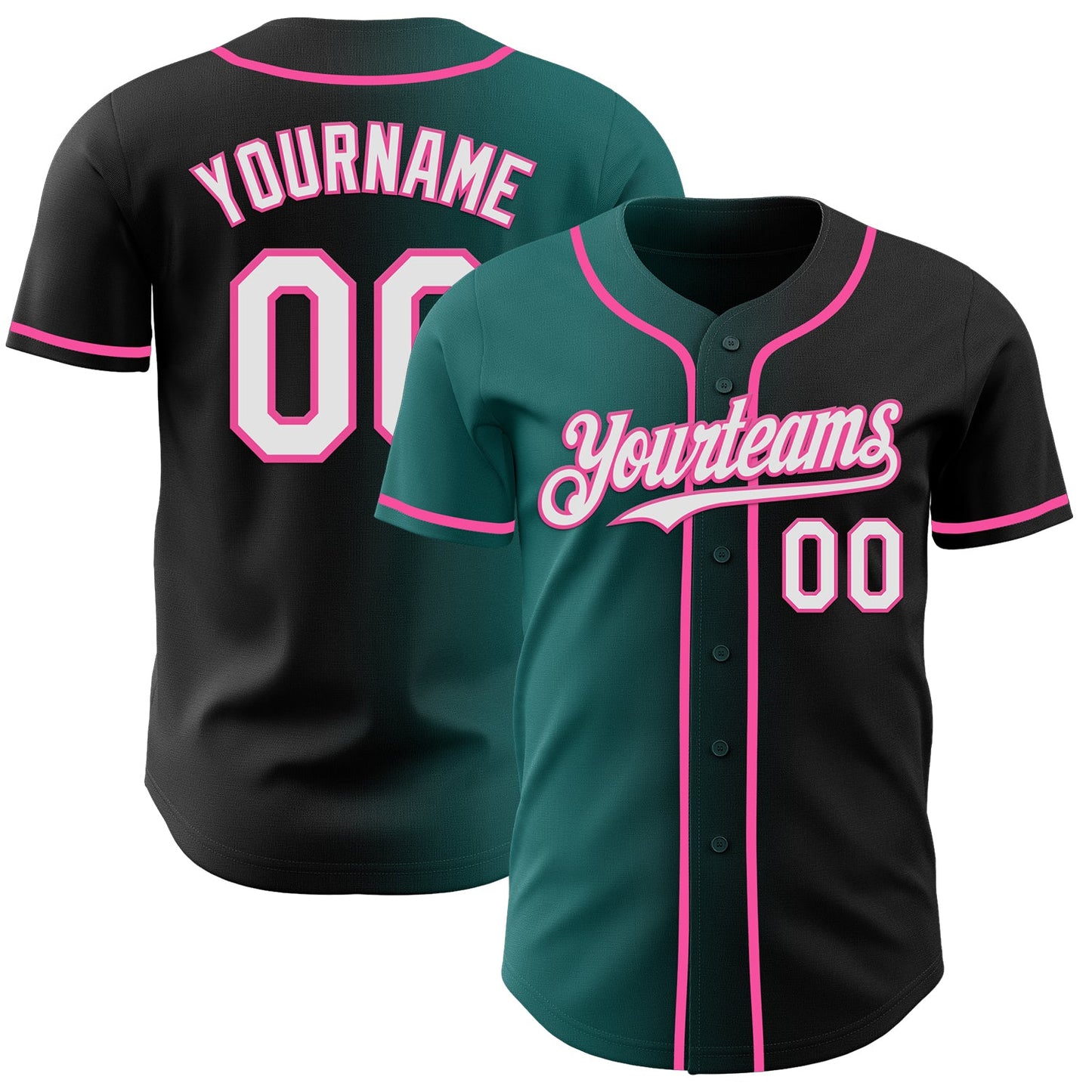 Custom Black White Teal-Pink Authentic Gradient Fashion Baseball Jersey - Main View
