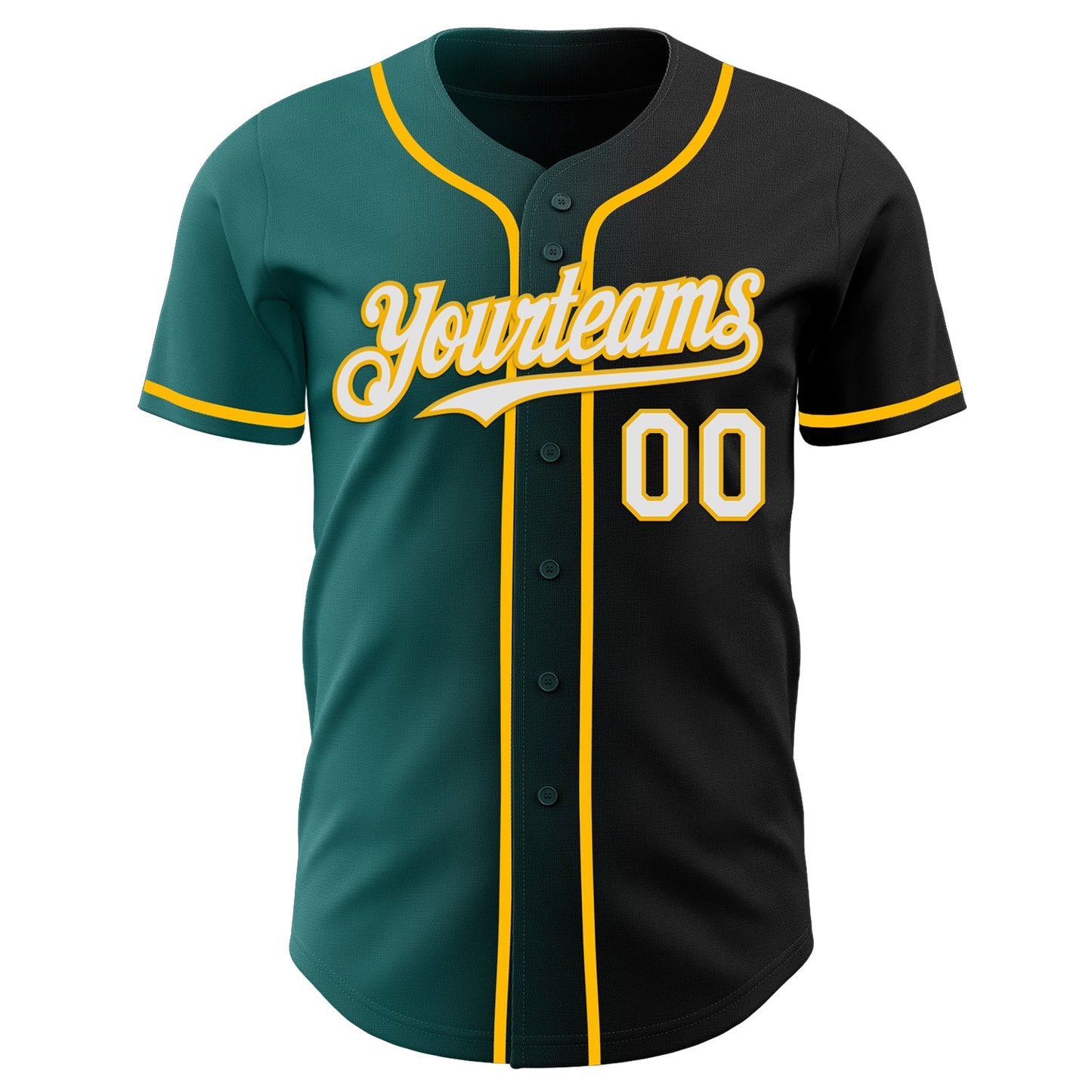 Custom Black White Teal-Gold Authentic Gradient Fashion Baseball Jersey view 2