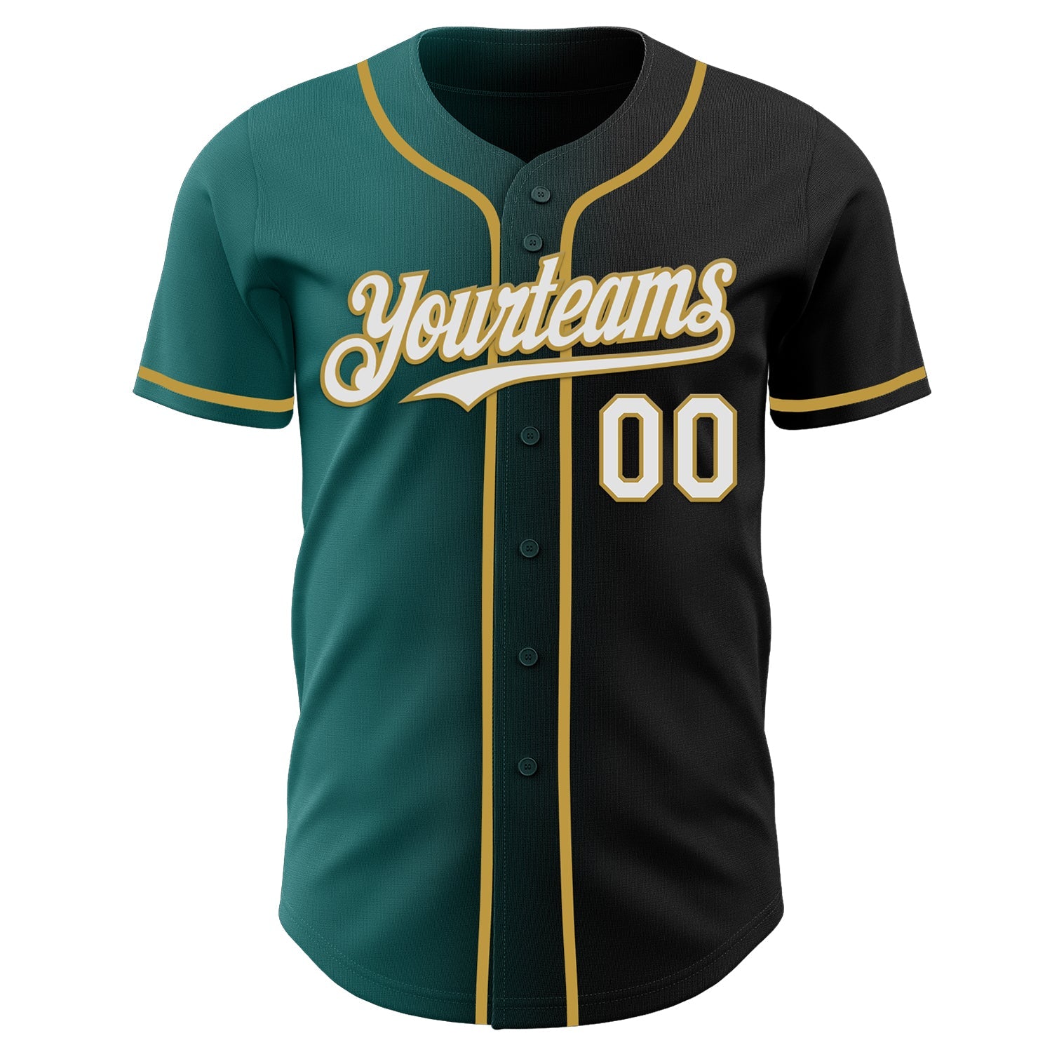 Custom Black White Teal-Old Gold Authentic Gradient Fashion Baseball Jersey view 2