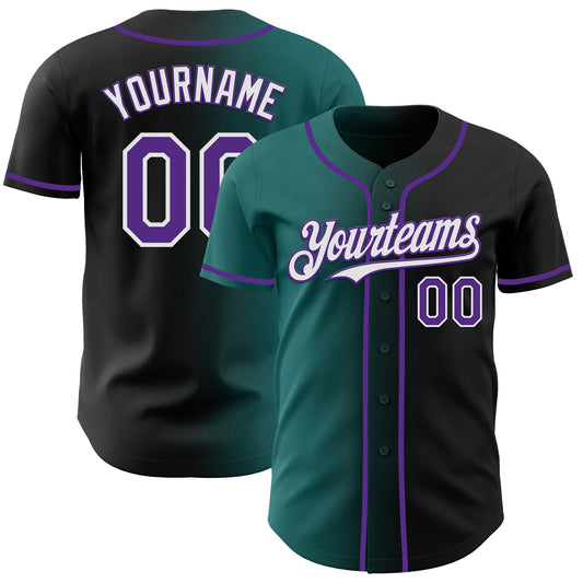 Custom Black Purple Teal-White Authentic Gradient Fashion Baseball Jersey - Main View