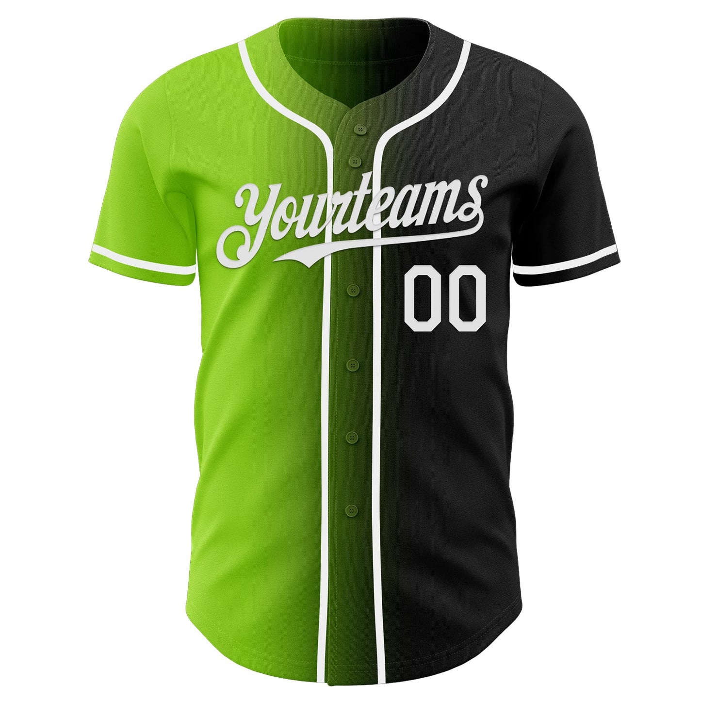 Custom Black White-Neon Green Authentic Gradient Fashion Baseball Jersey view 2