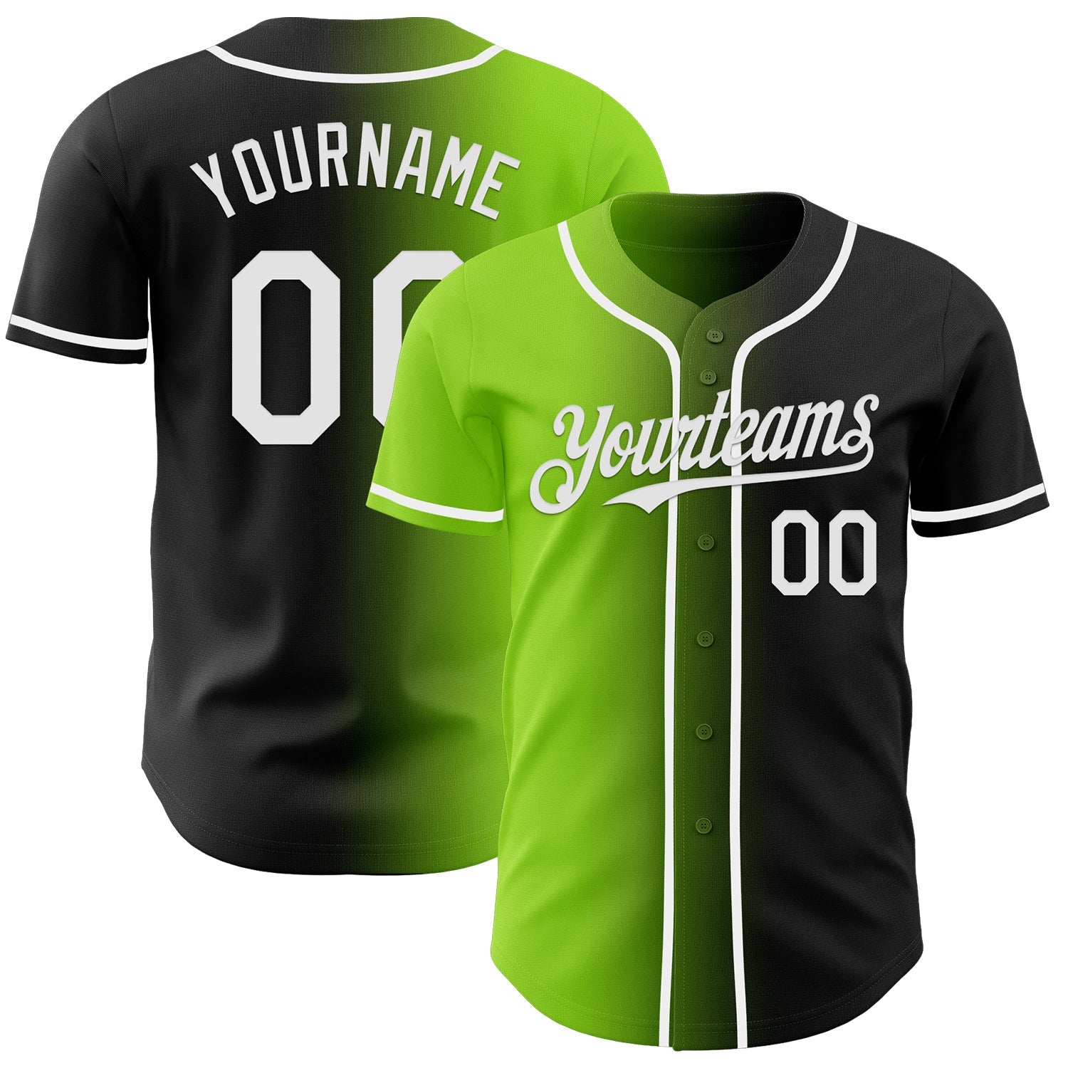 Custom Black White-Neon Green Authentic Gradient Fashion Baseball Jersey - Main View