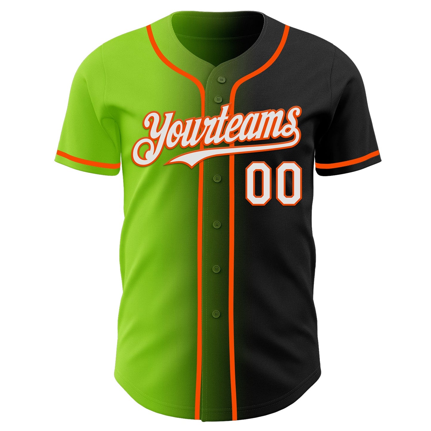 Custom Black White Neon Green-Orange Authentic Gradient Fashion Baseball Jersey view 2