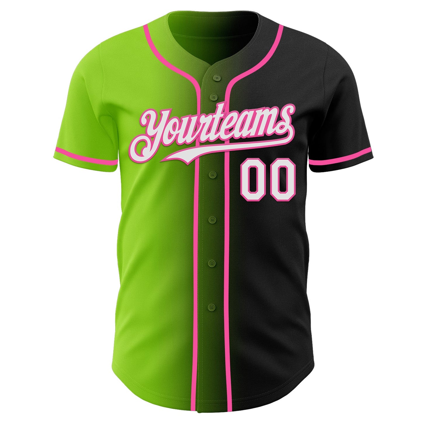 Custom Black White Neon Green-Pink Authentic Gradient Fashion Baseball Jersey view 2