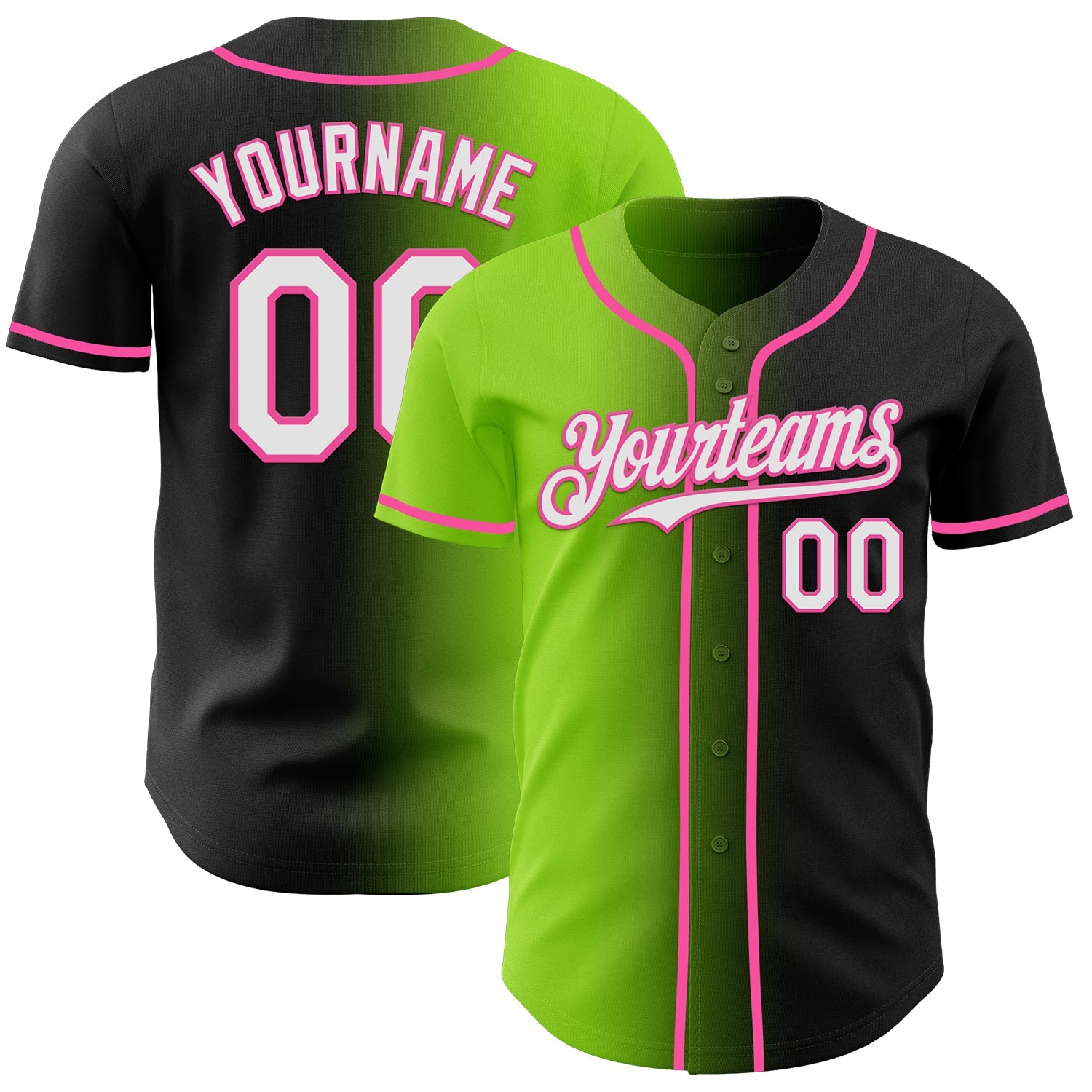 Custom Black White Neon Green-Pink Authentic Gradient Fashion Baseball Jersey - Main View