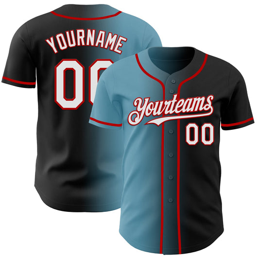 Custom Black White Shadow Blue-Red Authentic Gradient Fashion Baseball Jersey - Main View