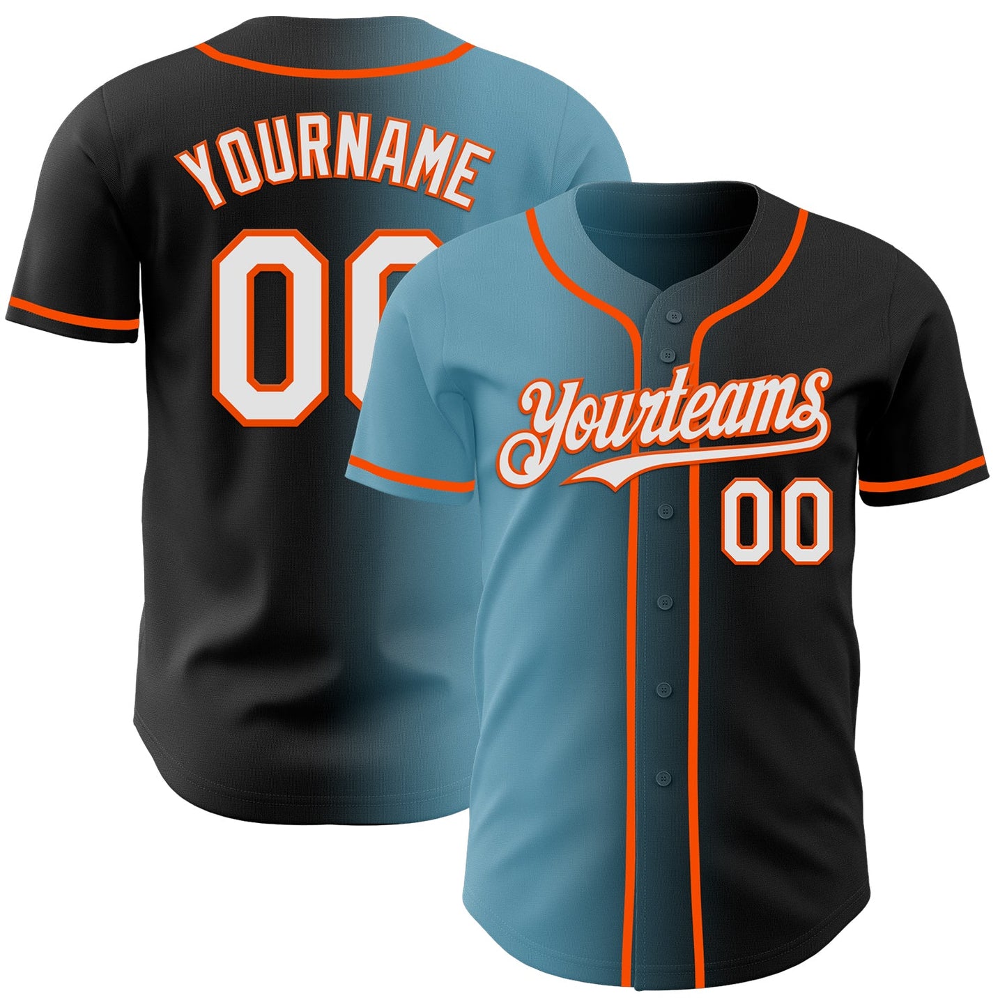 Custom Black White Shadow Blue-Orange Authentic Gradient Fashion Baseball Jersey - Main View