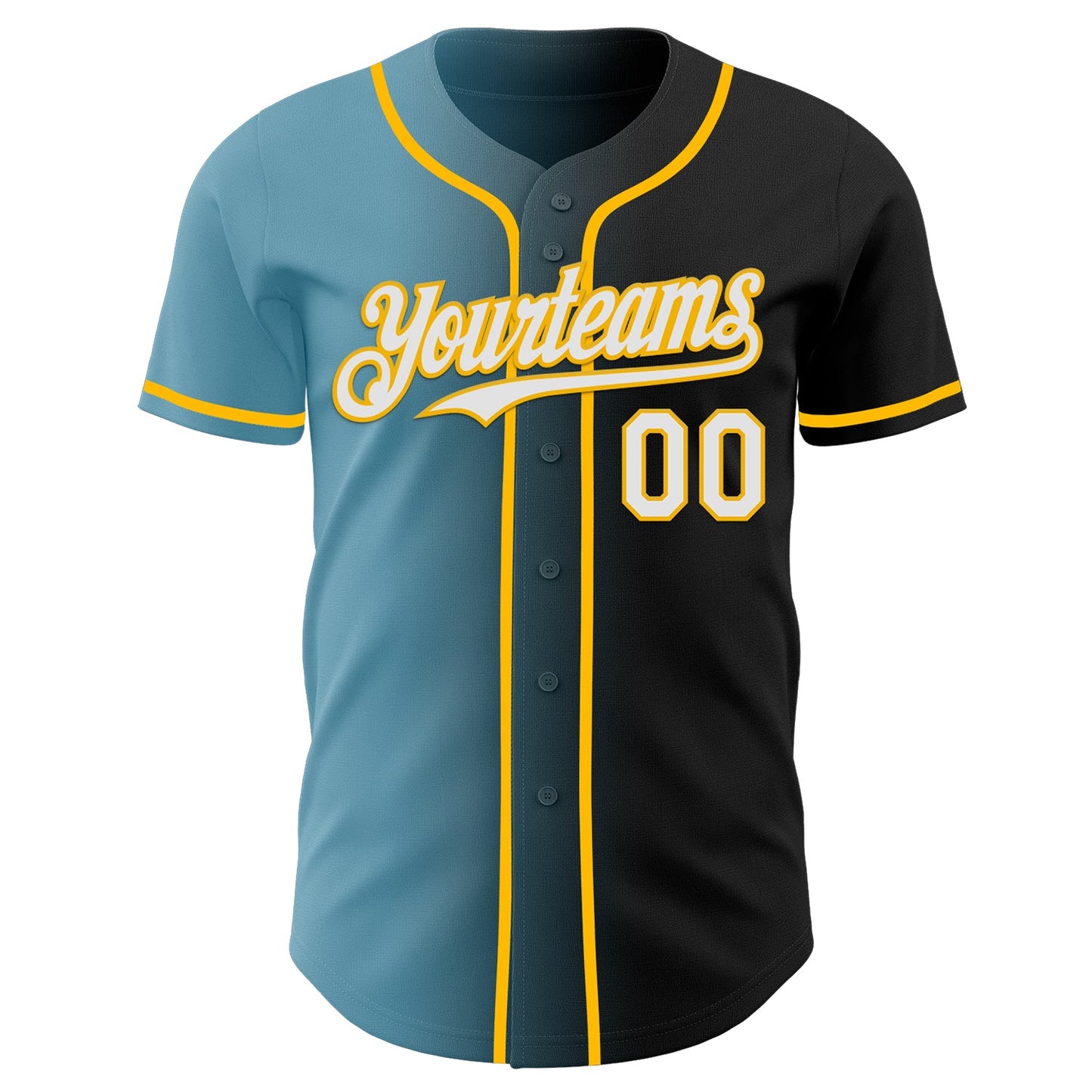 Custom Black White Shadow Blue-Gold Authentic Gradient Fashion Baseball Jersey view 2