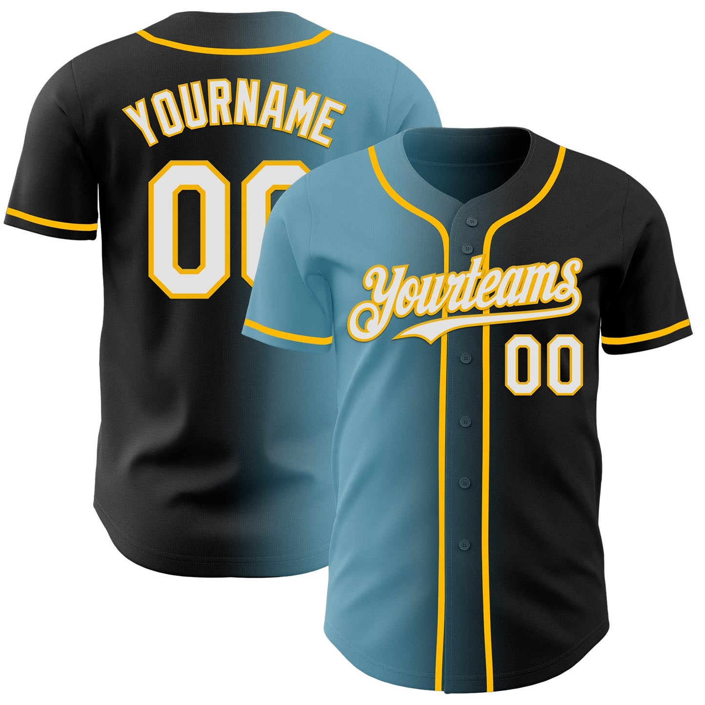 Custom Black White Shadow Blue-Gold Authentic Gradient Fashion Baseball Jersey - Main View