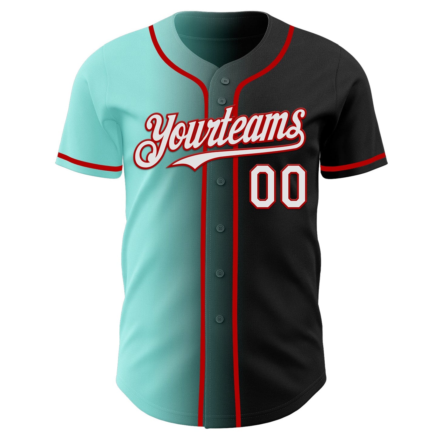 Custom Black White Ice Blue-Red Authentic Gradient Fashion Baseball Jersey view 2