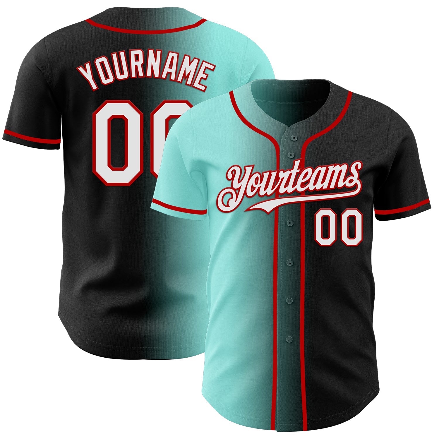Custom Black White Ice Blue-Red Authentic Gradient Fashion Baseball Jersey - Main View