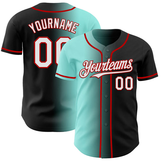 Custom Black White Ice Blue-Red Authentic Gradient Fashion Baseball Jersey - Main View