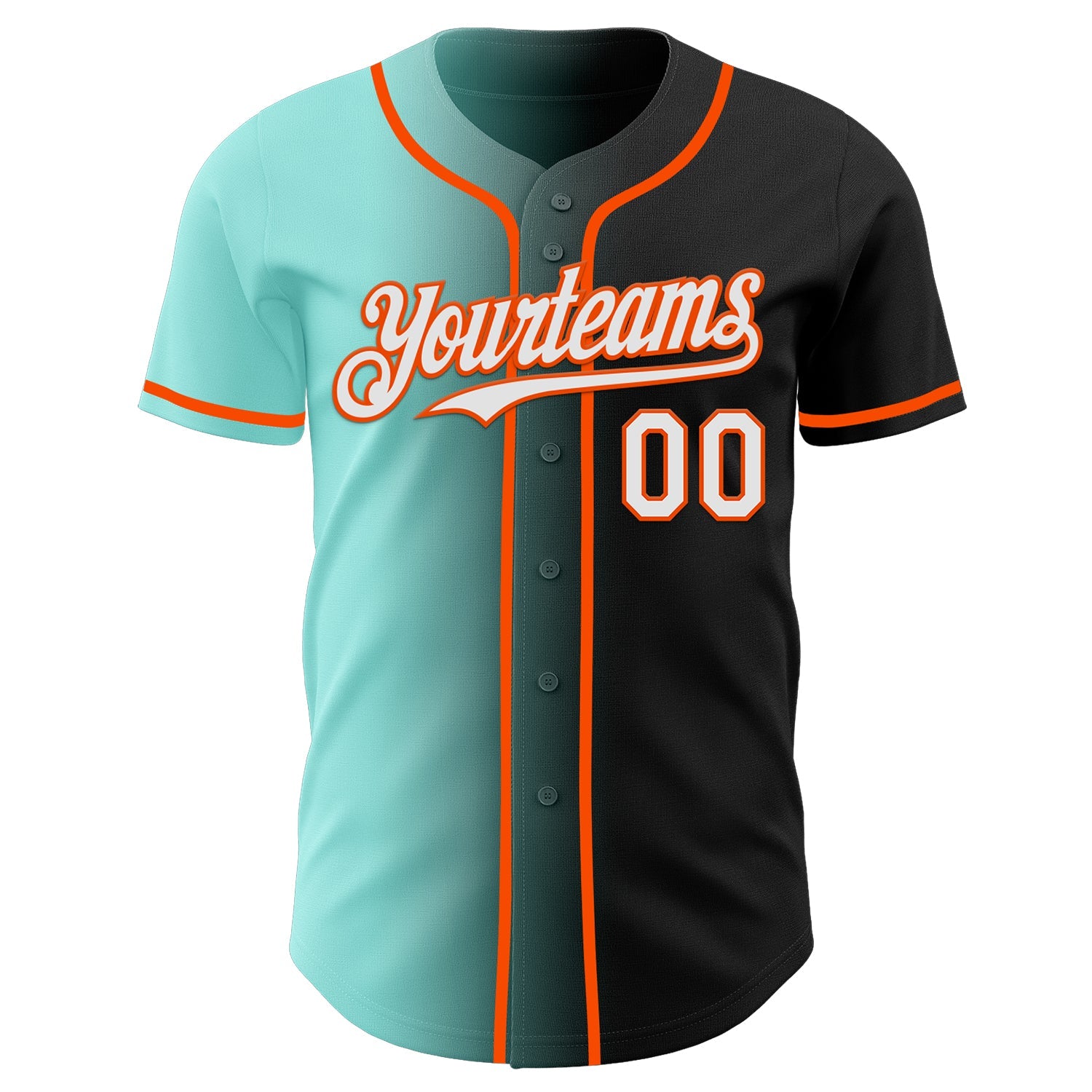 Custom Black White Ice Blue-Orange Authentic Gradient Fashion Baseball Jersey view 2
