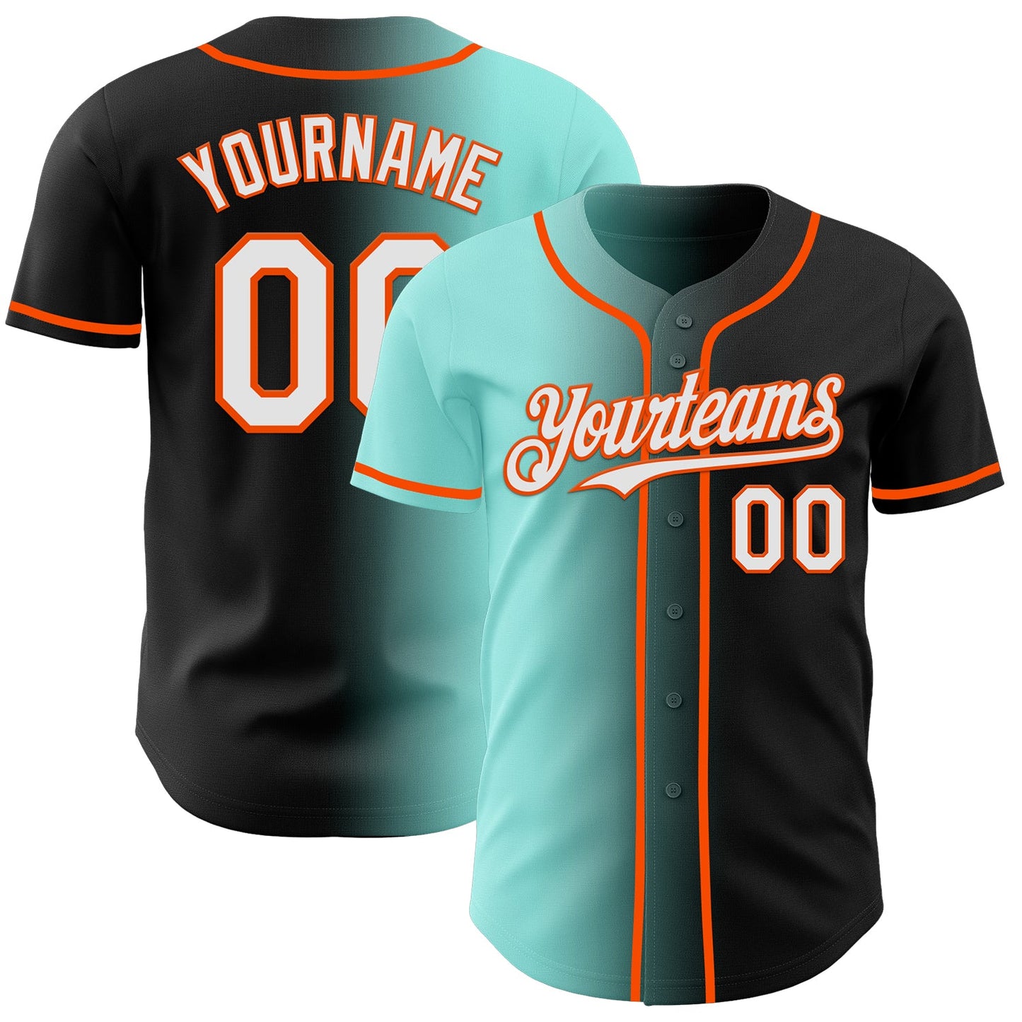 Custom Black White Ice Blue-Orange Authentic Gradient Fashion Baseball Jersey - Main View
