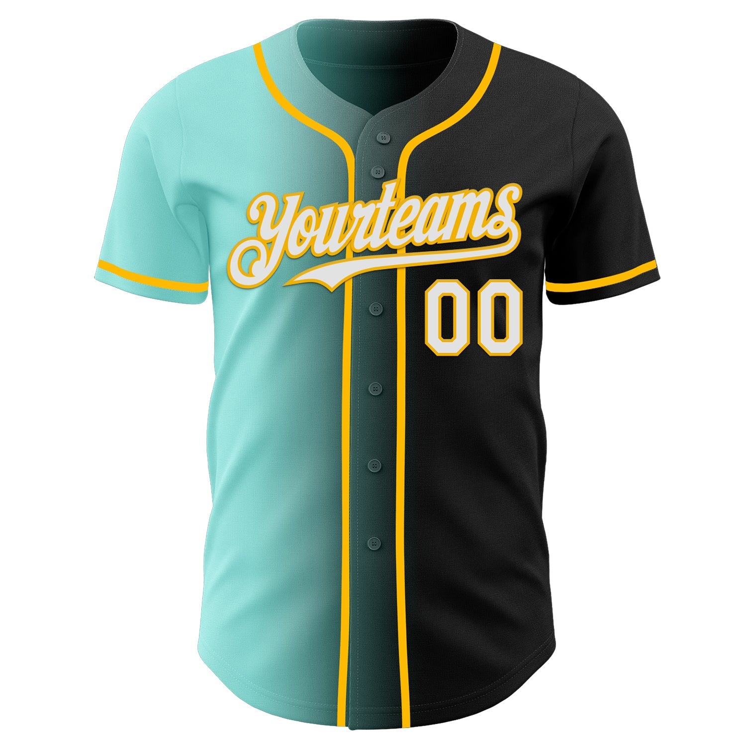 Custom Black White Ice Blue-Gold Authentic Gradient Fashion Baseball Jersey view 2
