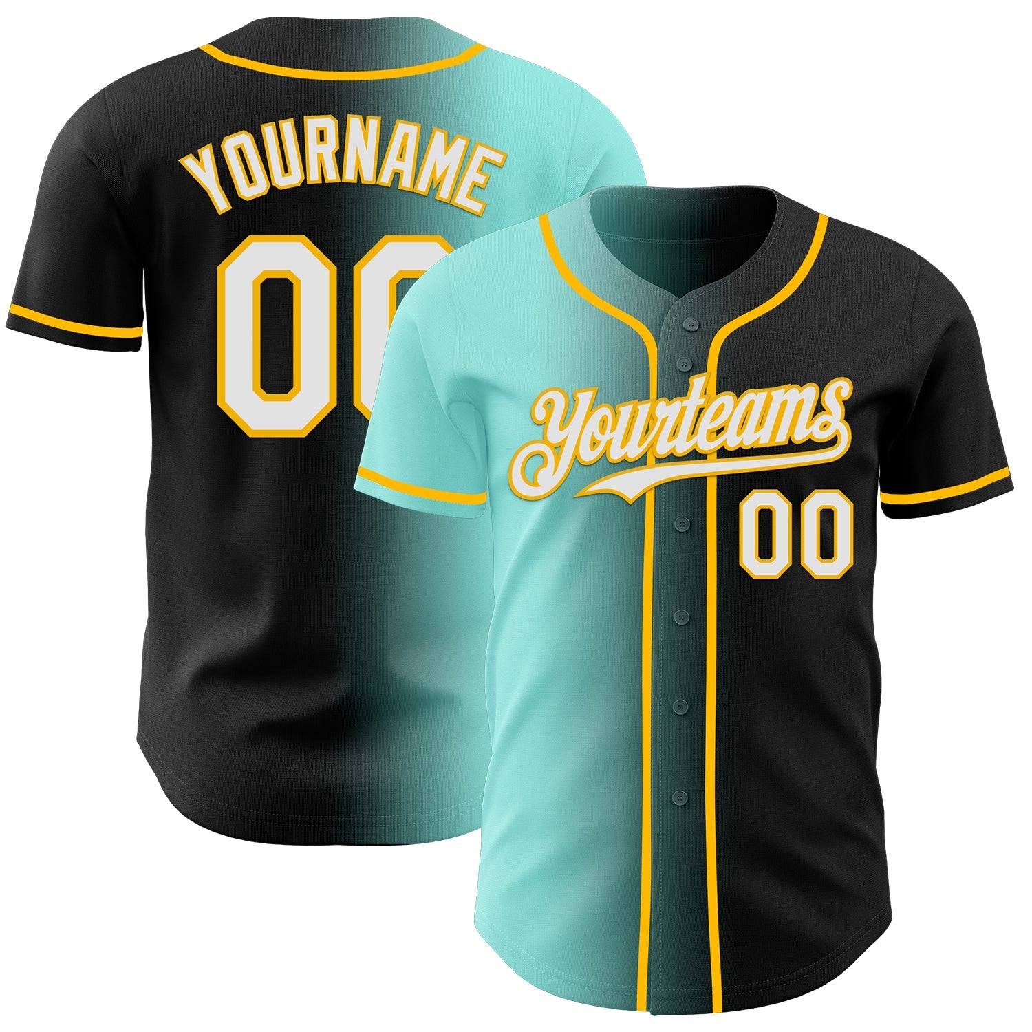 Custom Black White Ice Blue-Gold Authentic Gradient Fashion Baseball Jersey - Main View