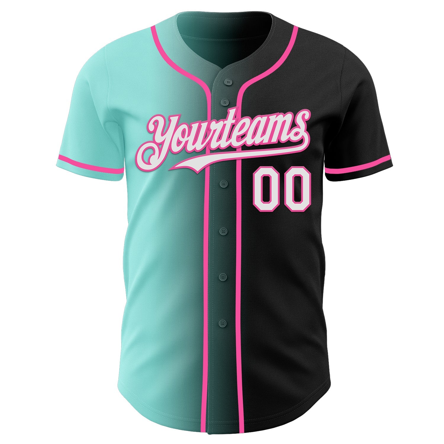 Custom Black White Ice Blue-Pink Authentic Gradient Fashion Baseball Jersey view 2