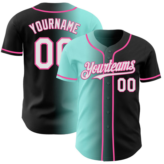 Custom Black White Ice Blue-Pink Authentic Gradient Fashion Baseball Jersey - Main View