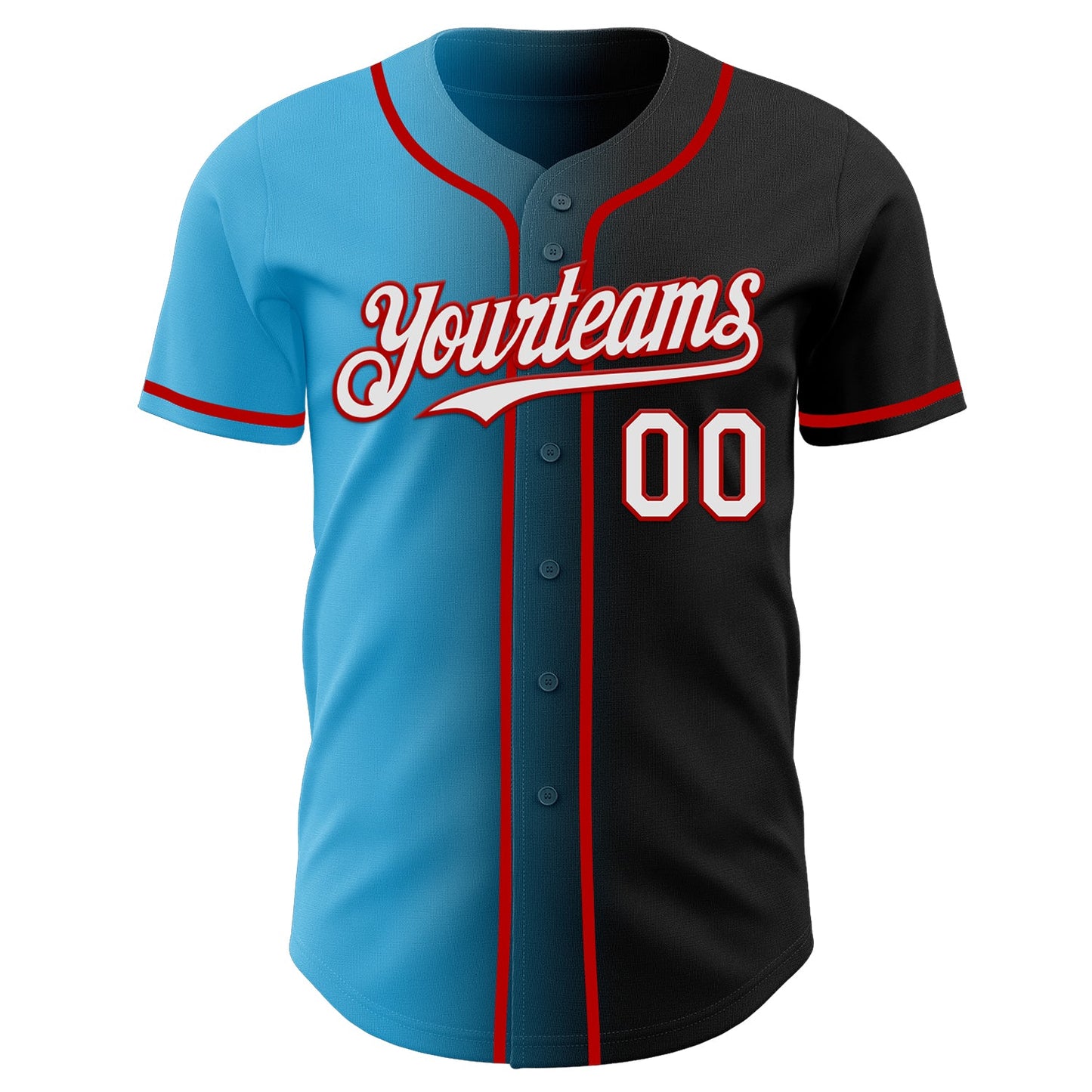 Custom Black White Sky Blue-Red Authentic Gradient Fashion Baseball Jersey view 2