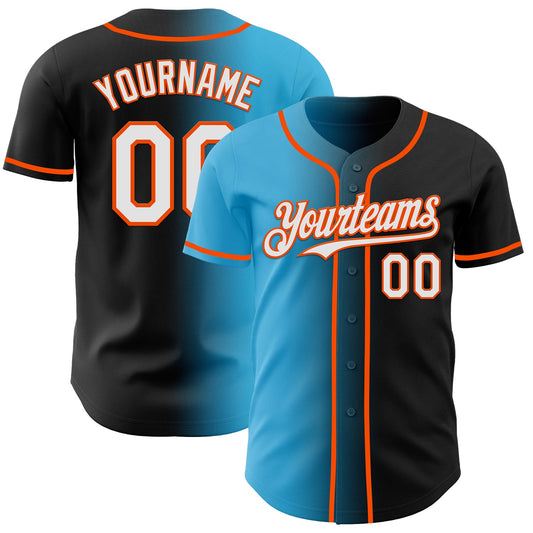Custom Black White Sky Blue-Orange Authentic Gradient Fashion Baseball Jersey - Main View