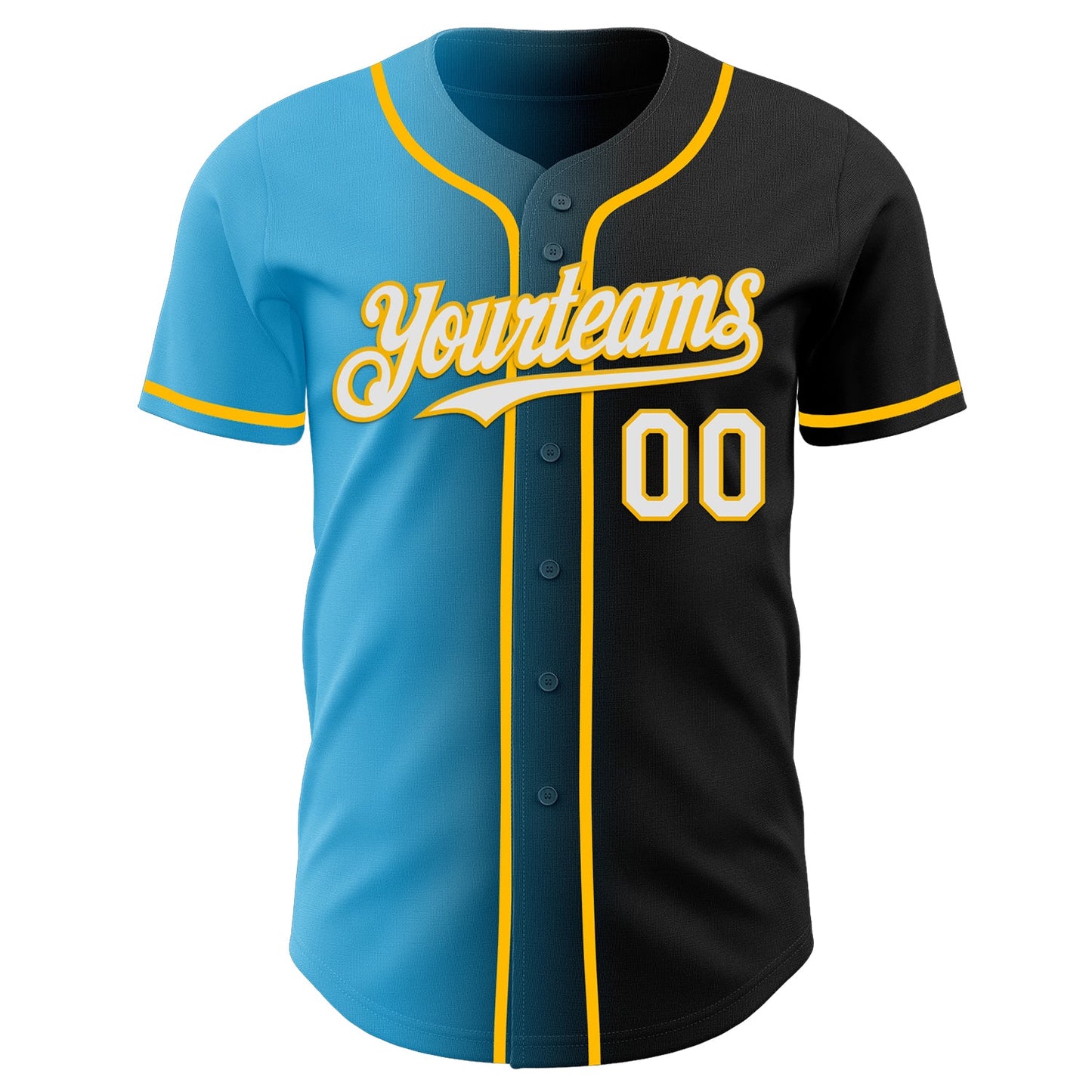 Custom Black White Sky Blue-Gold Authentic Gradient Fashion Baseball Jersey view 2
