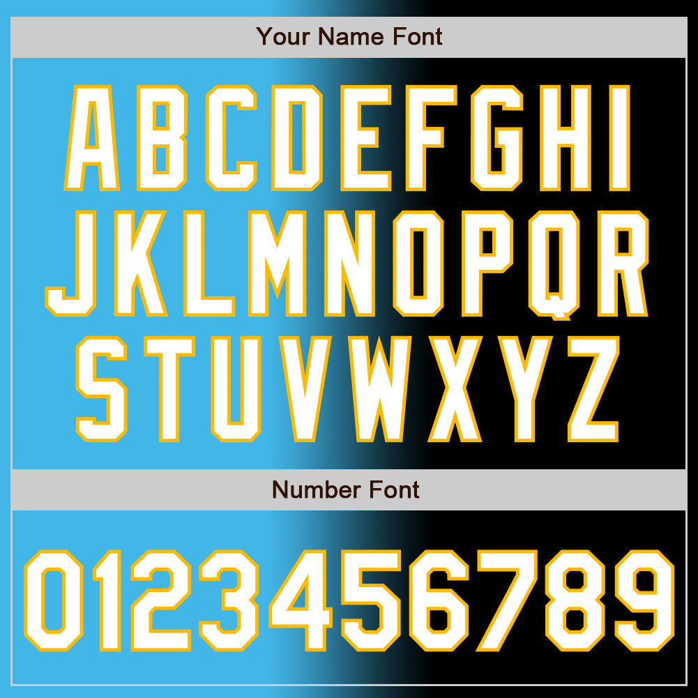 Custom Black White Sky Blue-Gold Authentic Gradient Fashion Baseball Jersey view 5