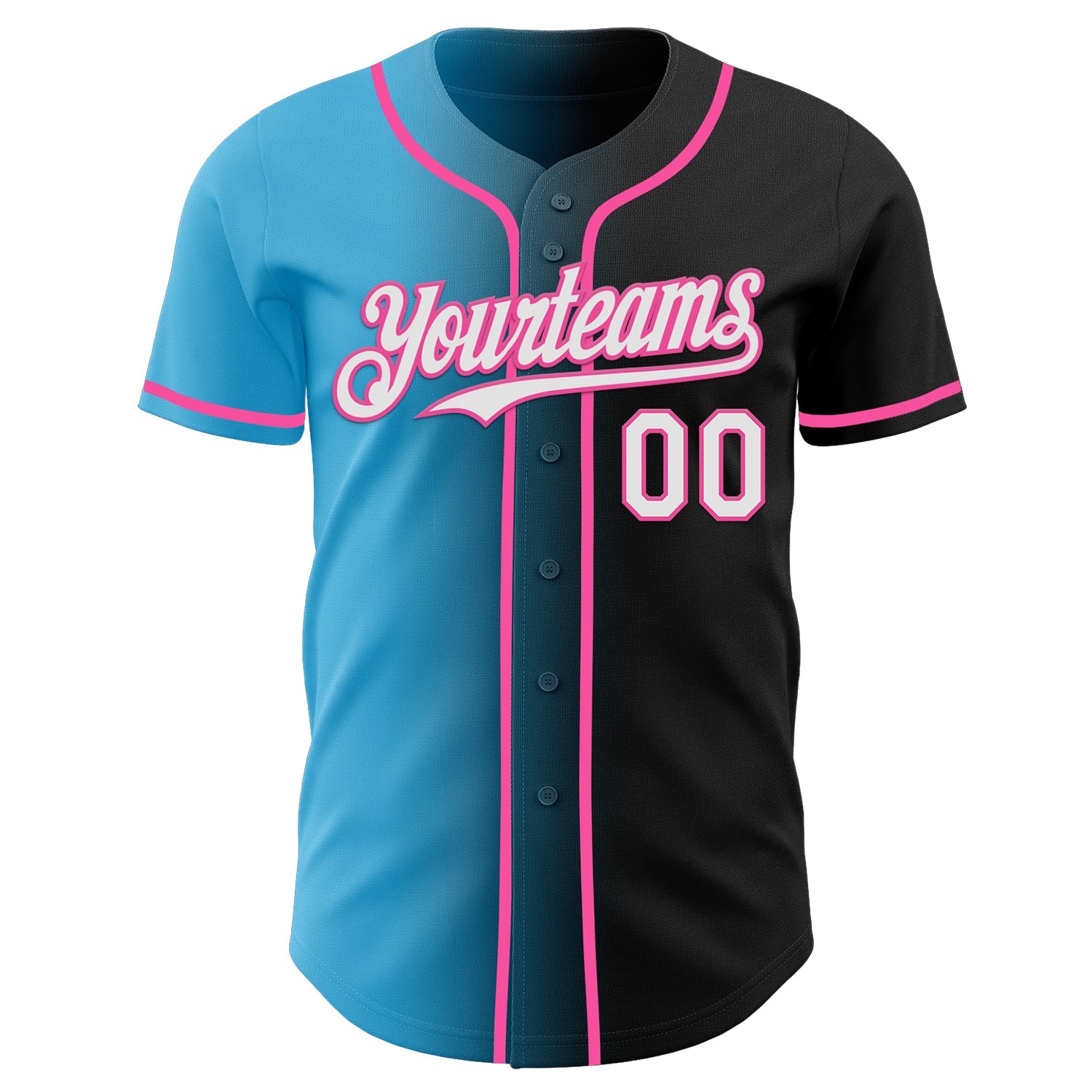 Custom Black White Sky Blue-Pink Authentic Gradient Fashion Baseball Jersey view 2