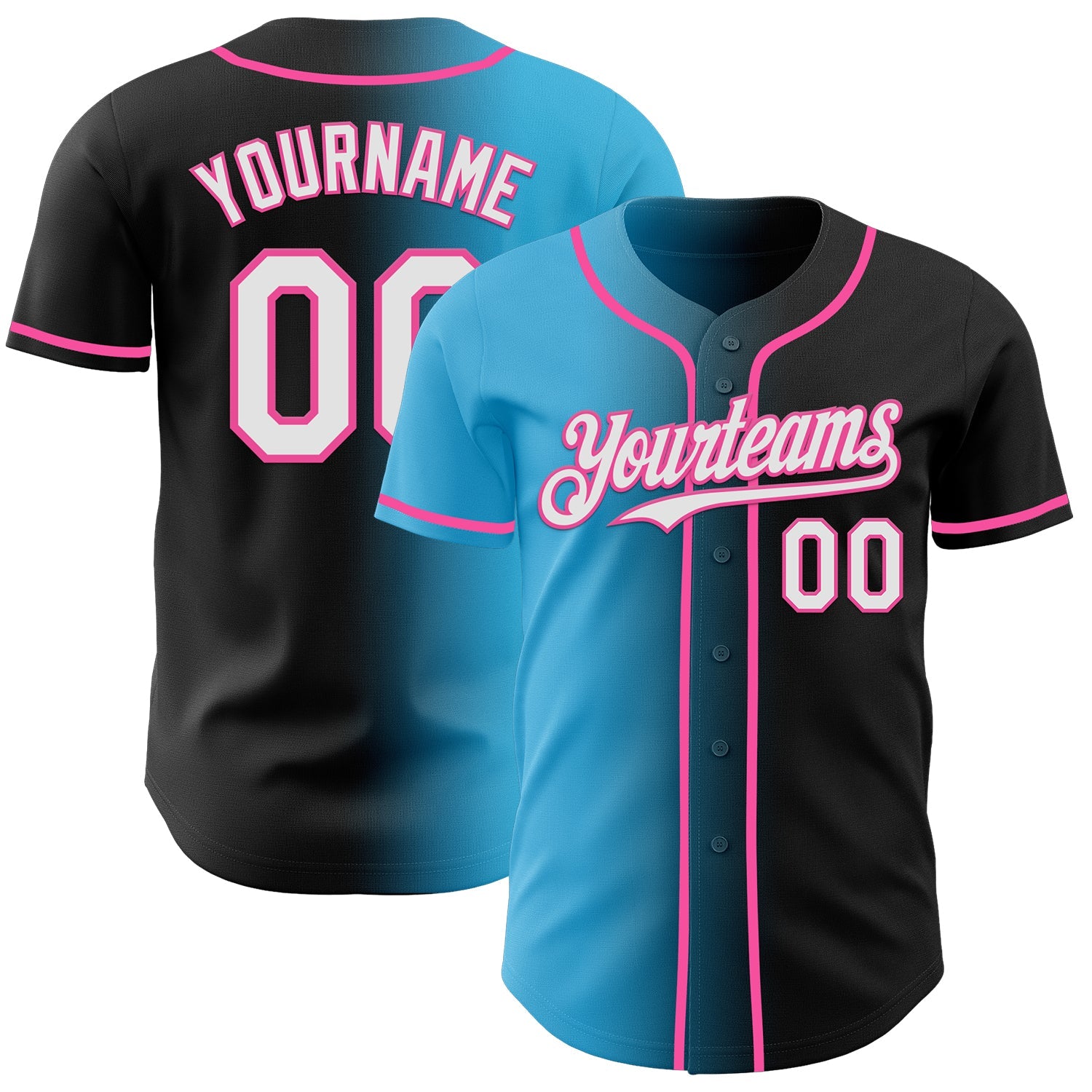 Custom Black White Sky Blue-Pink Authentic Gradient Fashion Baseball Jersey - Main View