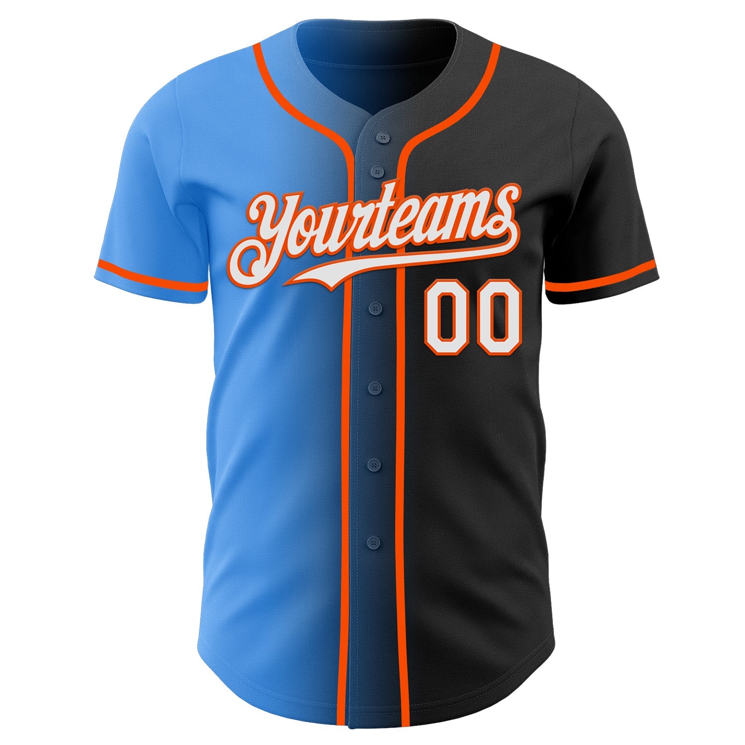Custom Black White Electric Blue-Orange Authentic Gradient Fashion Baseball Jersey view 2