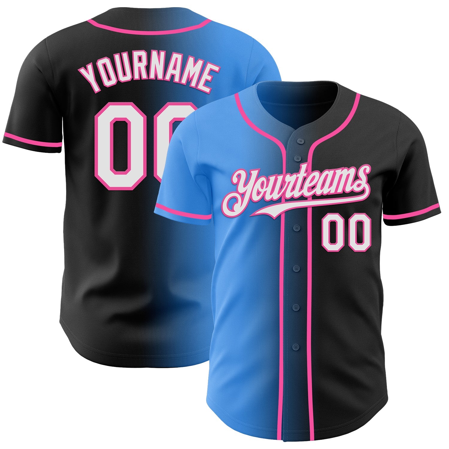 Custom Black White Electric Blue-Pink Authentic Gradient Fashion Baseball Jersey - Main View