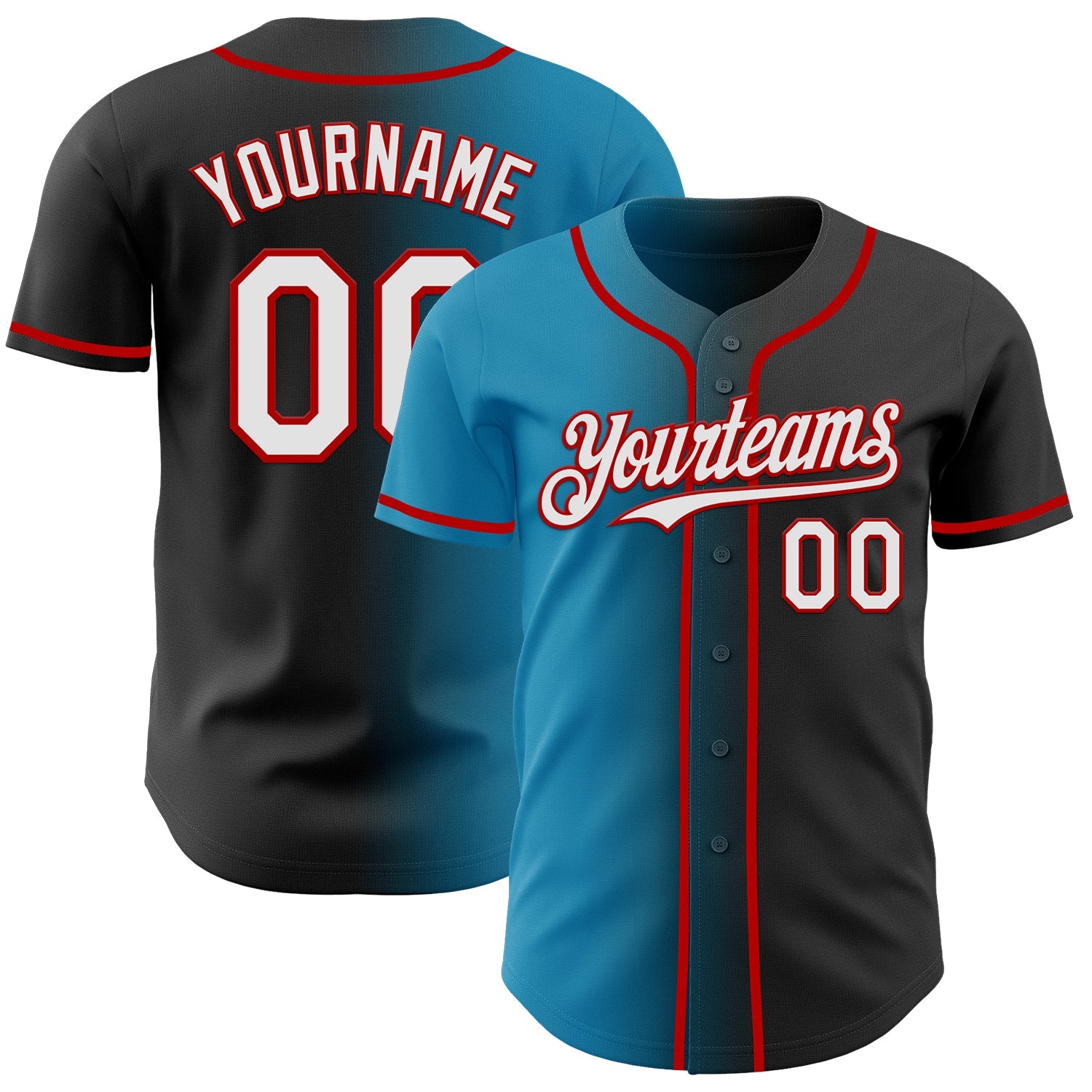 Custom Black White Panther Blue-Red Authentic Gradient Fashion Baseball Jersey - Main View