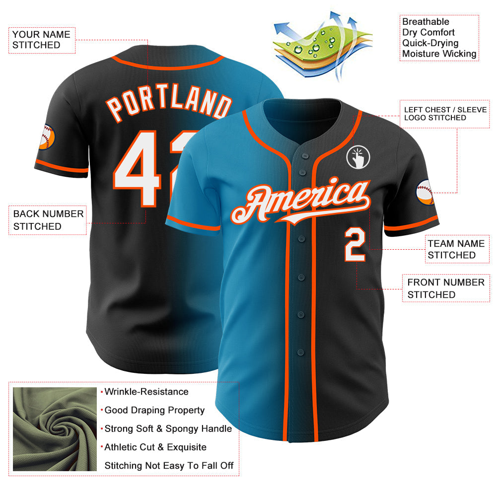 Custom Black White Panther Blue-Orange Authentic Gradient Fashion Baseball Jersey view 3