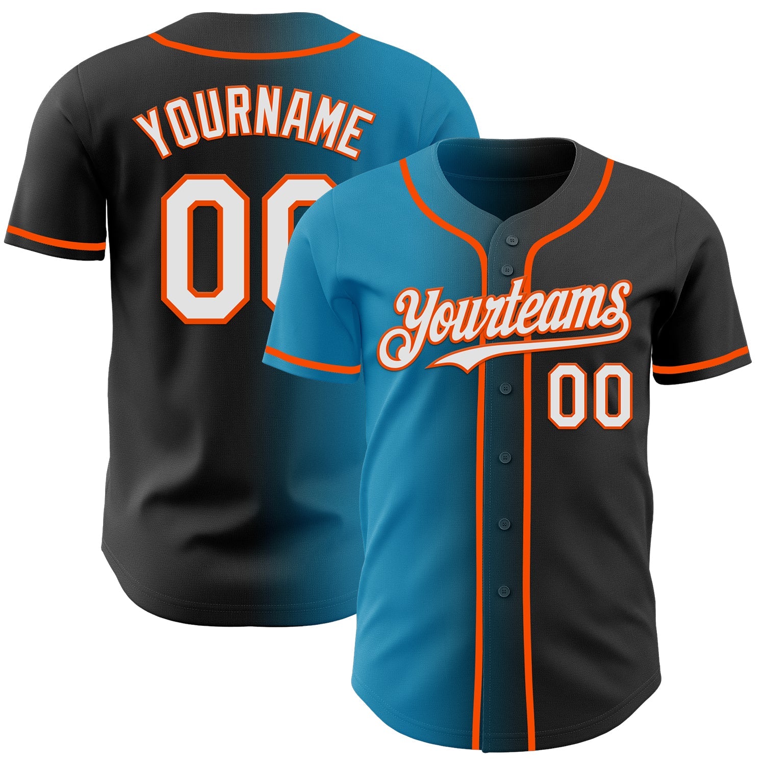 Custom Black White Panther Blue-Orange Authentic Gradient Fashion Baseball Jersey - Main View