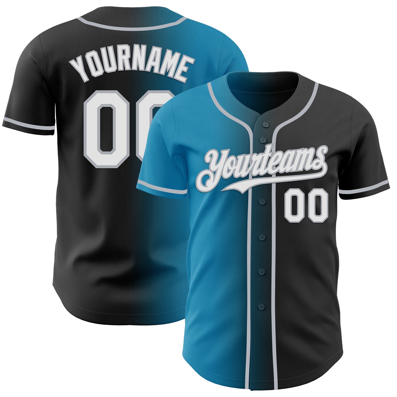 Custom Black White Panther Blue-Gray Authentic Gradient Fashion Baseball Jersey - Main View