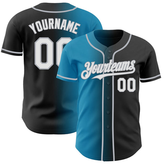 Custom Black White Panther Blue-Gray Authentic Gradient Fashion Baseball Jersey - Main View