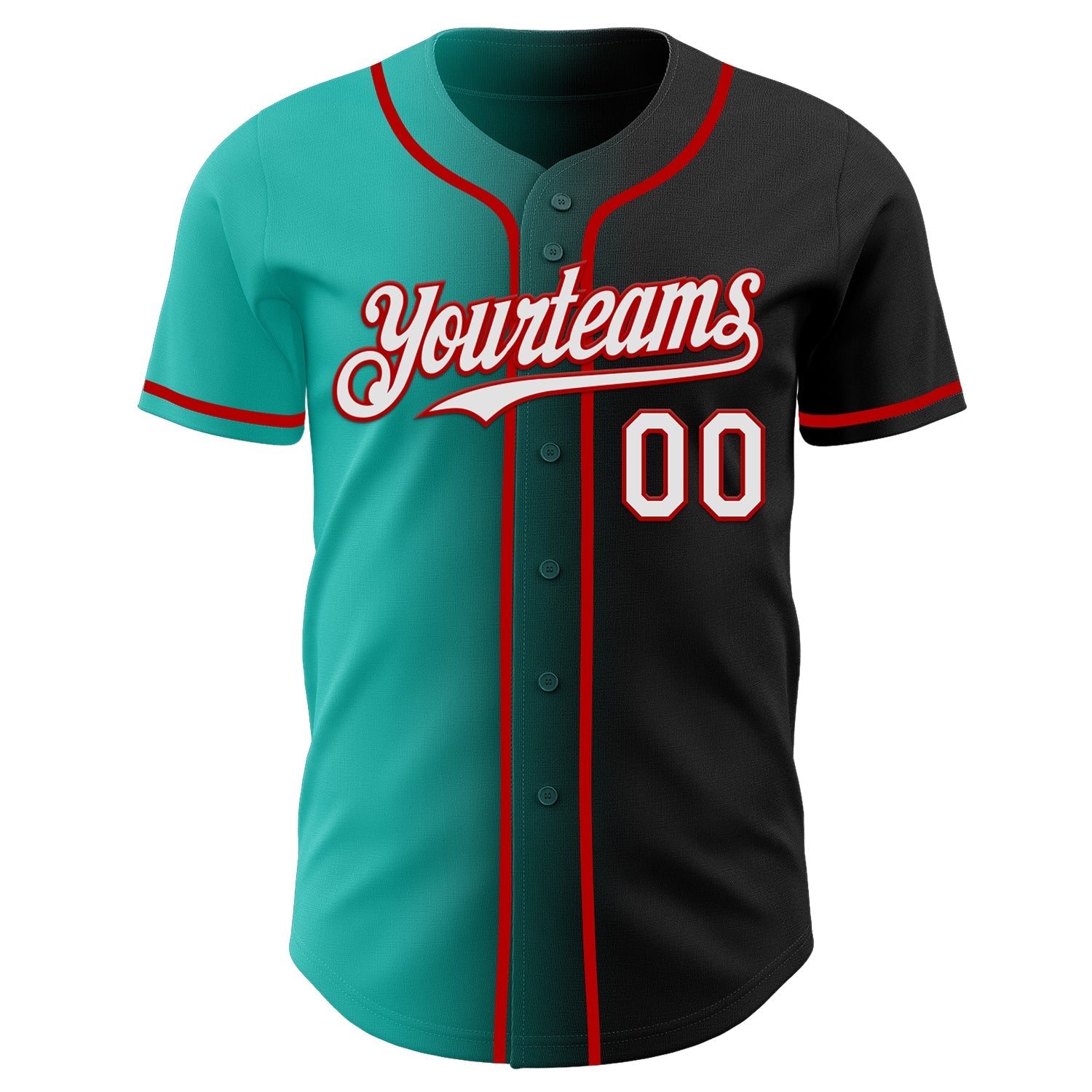 Custom Black White Aqua-Red Authentic Gradient Fashion Baseball Jersey view 2