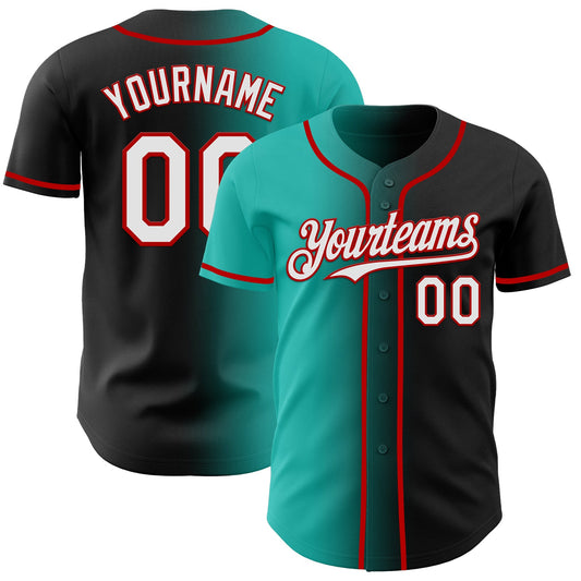 Custom Black White Aqua-Red Authentic Gradient Fashion Baseball Jersey - Main View