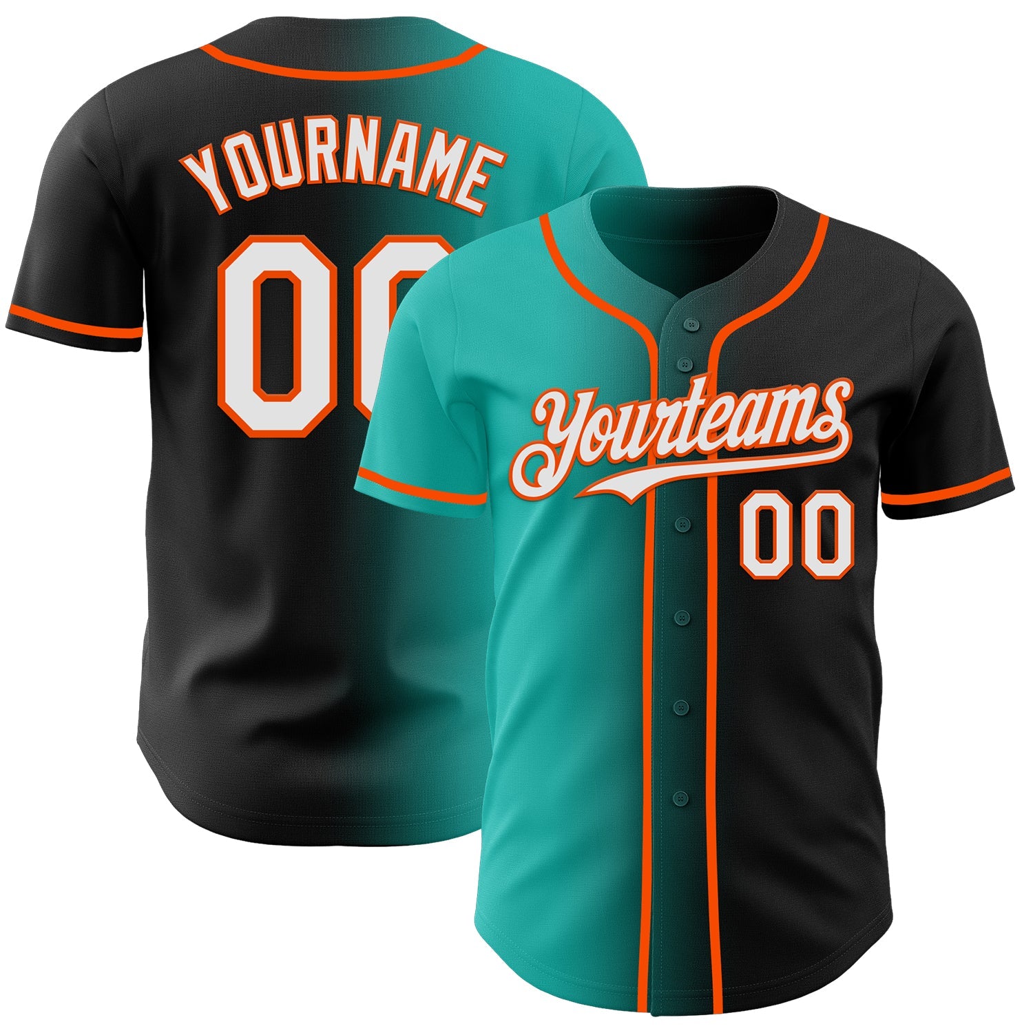 Custom Black White Aqua-Orange Authentic Gradient Fashion Baseball Jersey - Main View