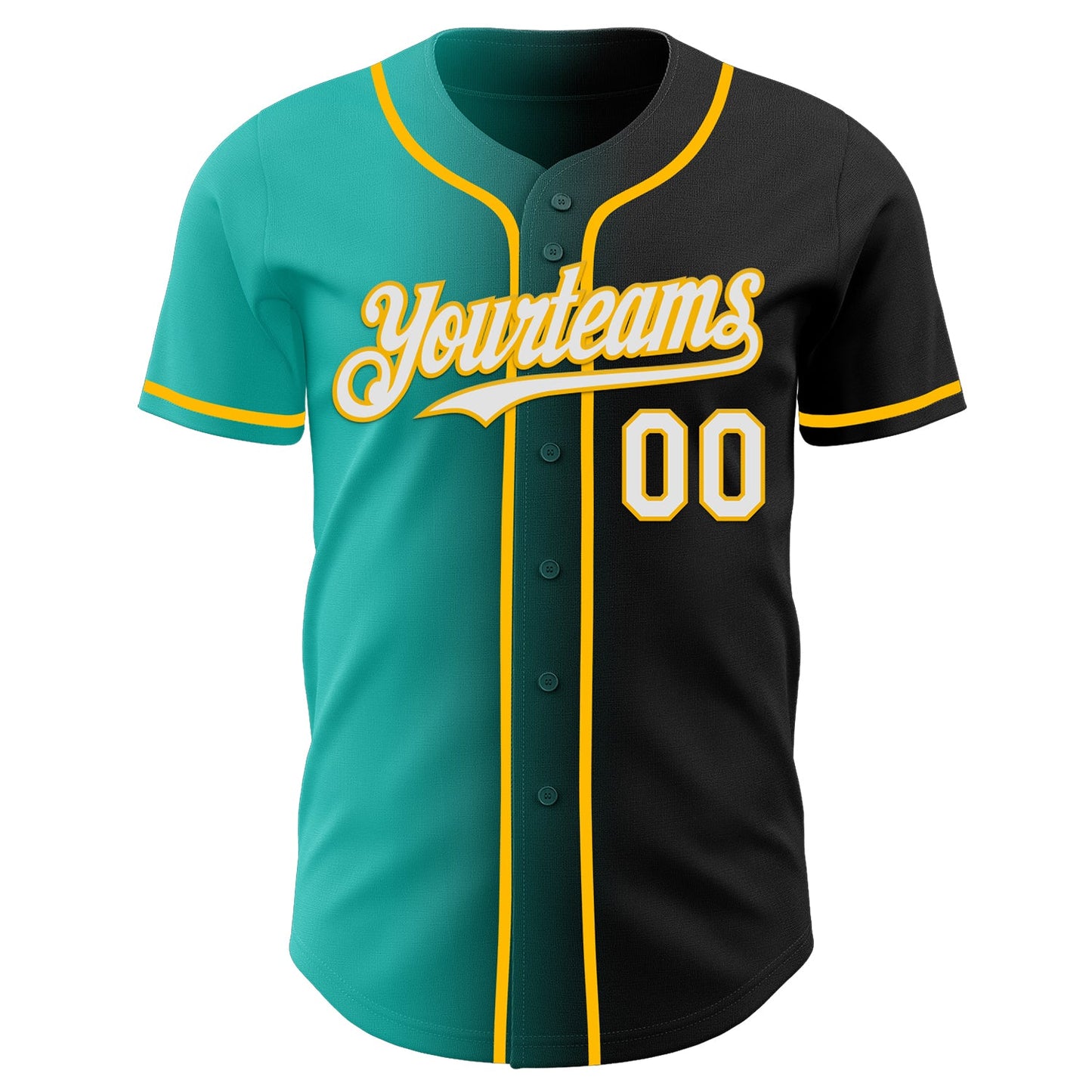 Custom Black White Aqua-Gold Authentic Gradient Fashion Baseball Jersey view 2
